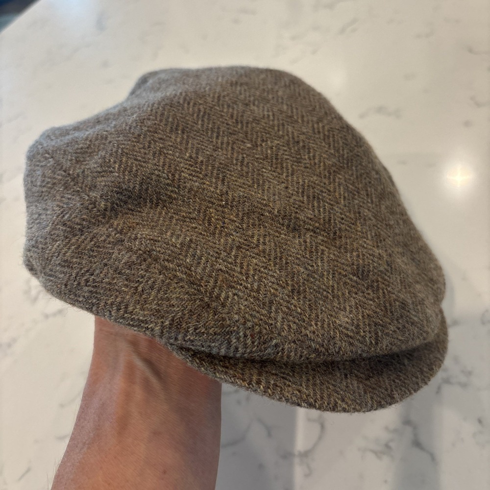 VTG L.L. Bean Herringbone Tweed Newsboy Brown 100% Wool Cap Made In USA Sz Med